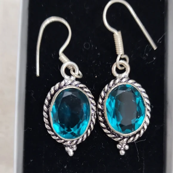 London Blue Topaz Gemstone Earrings in Silver Setting - Picture 1 of 3